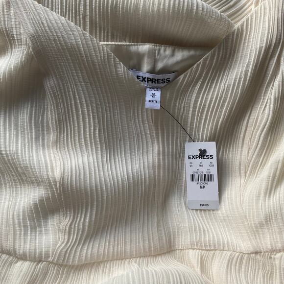 Express Ivory Pleated Chiffon Midi Dress Strappy Peasant Cottagecore Coquette - Picture 4 of 10